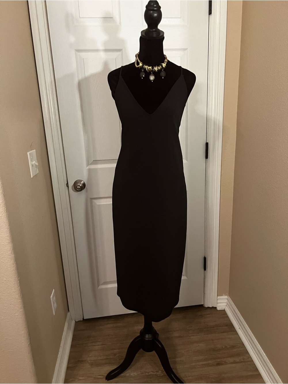 Zara Black Slip Bridesmaid Wedding Guest Dress with V-Neck